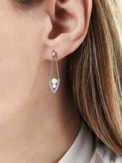 Sleek 18K White Gold, 3-5MM Akoya Pearl & Diamond Chain Teardrop Earrings 6 Sleek 18K White Gold, 3-5MM Akoya Pearl & Diamond Chain Teardrop Earrings -Fashion Jewelry & Accessories 0400013858790 WHITEGOLD A1