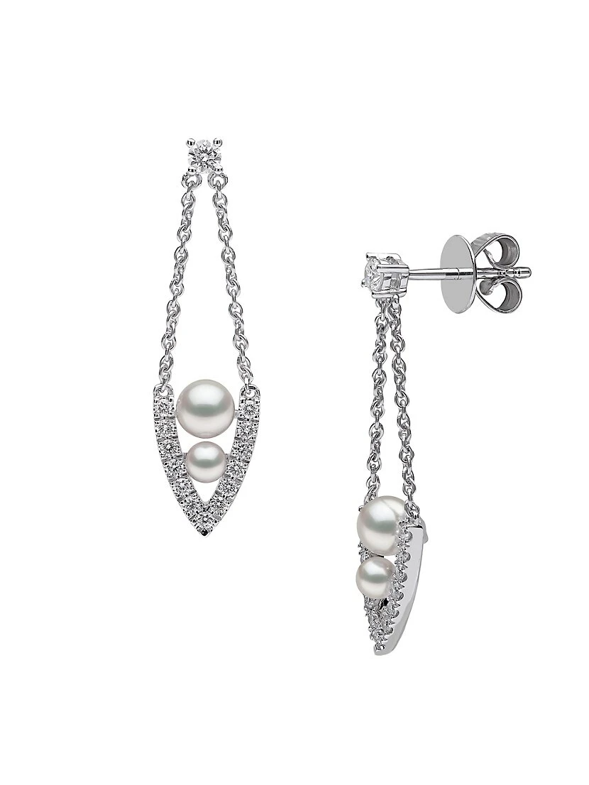 Sleek 18K White Gold, 3-5MM Akoya Pearl & Diamond Chain Teardrop Earrings 5 Sleek 18K White Gold, 3-5MM Akoya Pearl & Diamond Chain Teardrop Earrings - Image 3