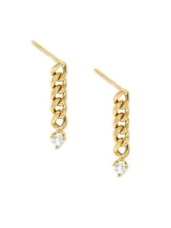 14K Yellow Gold & Diamond Small Curb Chain Drop Earrings