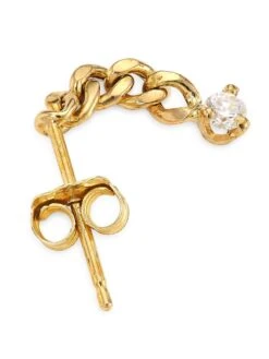 14K Yellow Gold & Diamond Small Curb Chain Drop Earrings -Fashion Jewelry & Accessories 0400013864153 GOLD A2