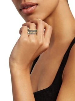 Galaxy Tri-Tone & Diamond 4-Link Vega Ring -Fashion Jewelry & Accessories 0400013910559 YELLOWGOLD A1