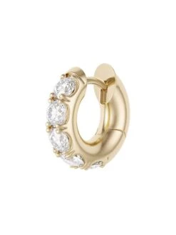 18K Yellow Gold & Diamond Pavé Mini Macro Hoop Single Earring