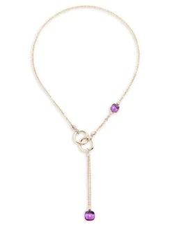 Pomellato Nudo Amethyst, Diamond, 18K White Gold & 18K Rose Gold Lariat Necklace