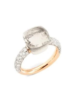 Pomellato Nudo Classic White Topaz, Diamond, 18K White Gold & 18K Rose Gold Ring