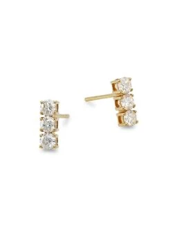 18K Yellow Gold & 3 Dot Diamond Earrings