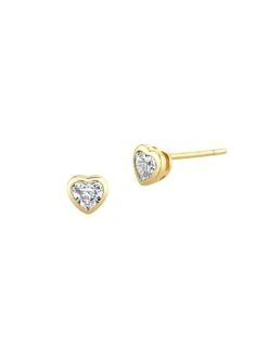 18K Yellow Gold & Diamond Heart Stud Earrings
