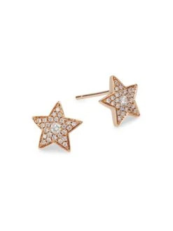 18K Rose Gold & Diamond Star Stud Earrings
