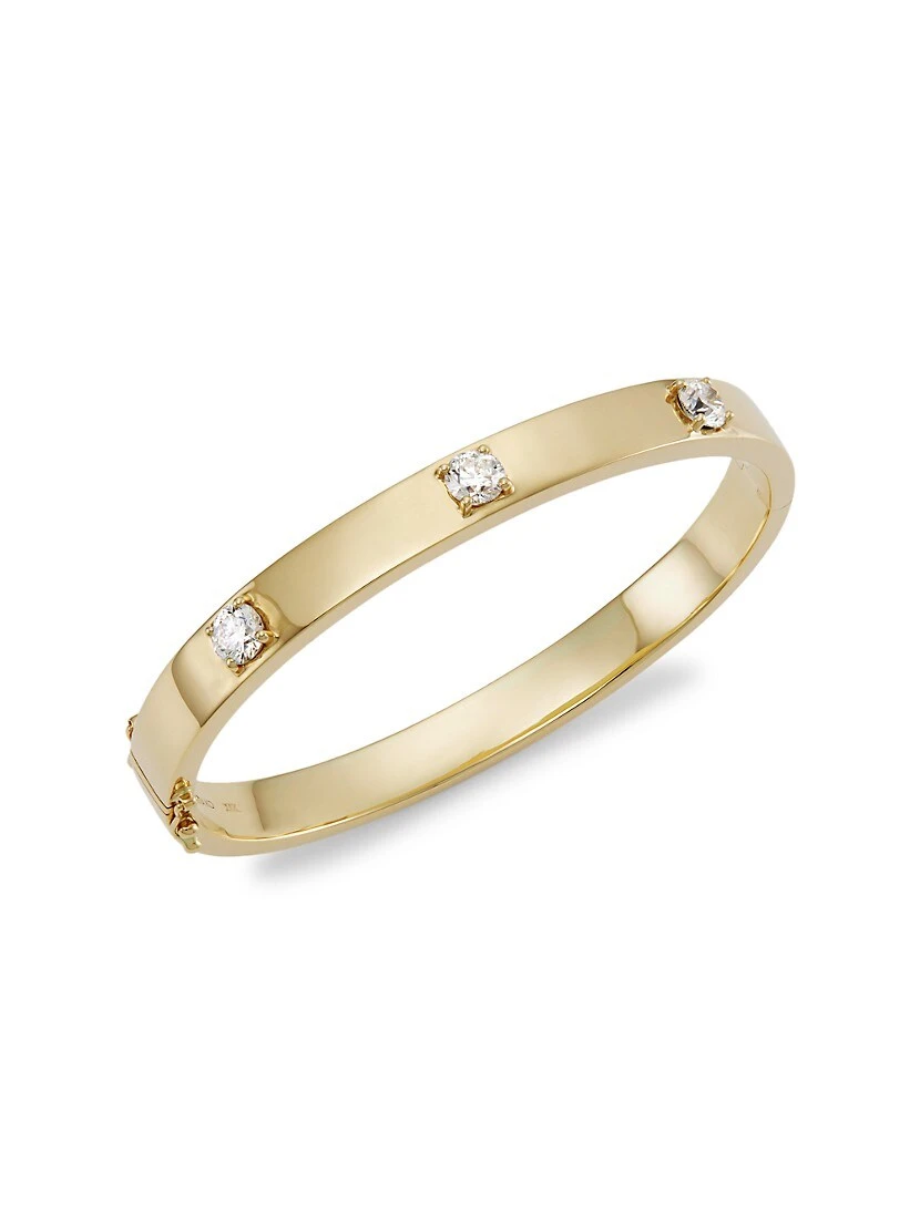 18K Yellow Gold & 3 Round Diamond Oval Bracelet 3 18K Yellow Gold & 3 Round Diamond Oval Bracelet