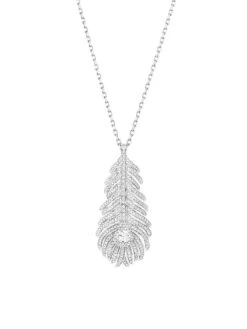 Boucheron Serpent De Paon 18K White Gold & Diamond Peacock Feather Pendant Necklace