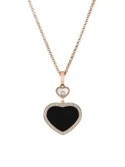 Chopard Happy Diamonds Happy Hearts 18K Rose Gold, Diamond & Onyx Pendant Necklace