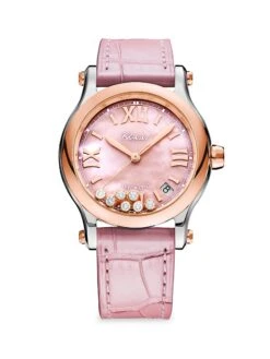 Chopard Happy Sport 18K Rose Gold, Stainless Steel, Diamond & Alligator-Strap Watch