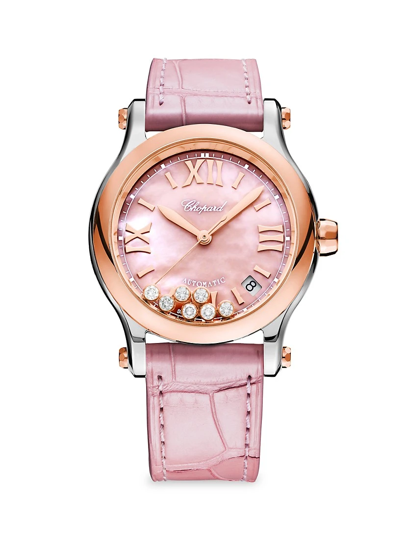 Chopard Happy Sport 18K Rose Gold, Stainless Steel, Diamond & Alligator-Strap Watch 3 Chopard Happy Sport 18K Rose Gold, Stainless Steel, Diamond & Alligator-Strap Watch