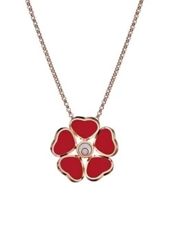 Chopard Happy Diamonds Happy Hearts 18K Rose Gold, Diamond & Red Stone Pendant Necklace