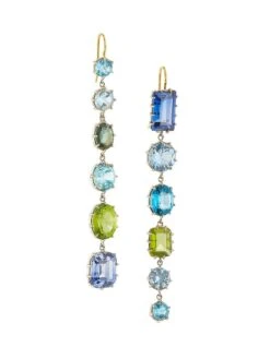 18K White Gold & Mixed-Stone Linear Earrings