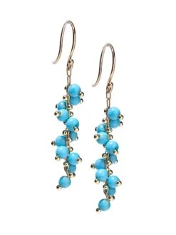 18K Yellow Gold & Turquoise Signature Short Spiral Beaded Earrings