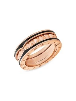 Bvlgari B.zero1 Rock 18K Rose Gold & Black Ceramic 2-Band Ring