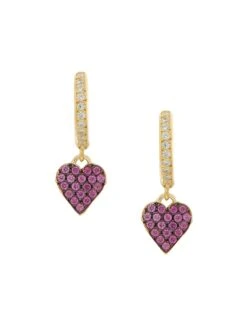 Be Happy 18K Goldplated & Two-Tone Pavé Love Charm Hoop Earrings