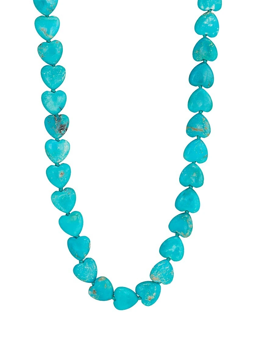 Nevada 14K Yellow Gold & Turquoise Heart Bead Necklace 3 Nevada 14K Yellow Gold & Turquoise Heart Bead Necklace