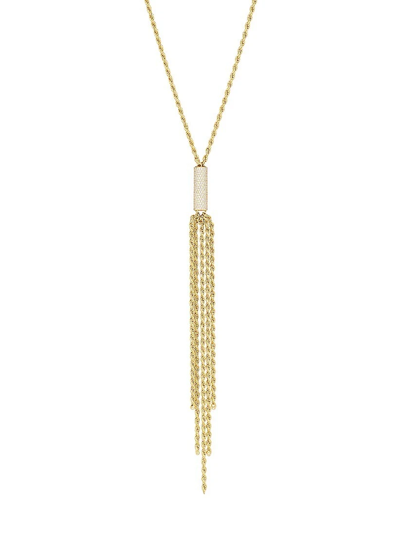 Twist 18K Gold-Plated & Cubic Zirconia Tassel Pendant Necklace 3 Twist 18K Gold-Plated & Cubic Zirconia Tassel Pendant Necklace