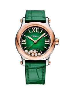 Chopard Happy Sport Stainless Steel, 18K Rose Gold, Diamond & Alligator Leather Strap Watch