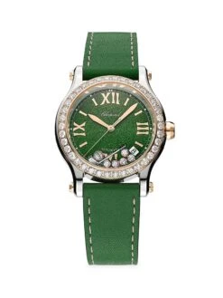 Chopard Happy Golf Stainless Steel, 18K Rose Gold, Diamond & Leather Strap Watch