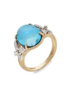 Marrakech Onde Elevated 18K Gold, Diamond & Blue Topaz Ring