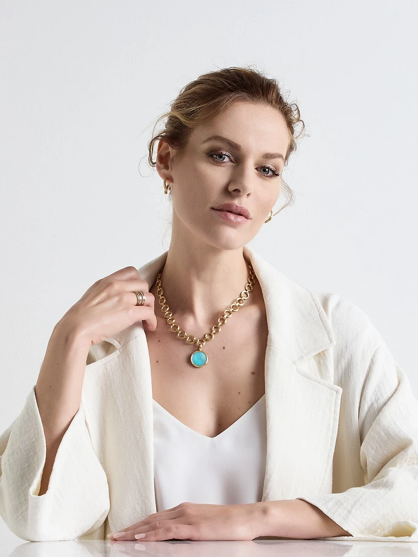 Jaipur 18K Yellow Gold & Turquoise Pendant 4 Jaipur 18K Yellow Gold & Turquoise Pendant - Image 2