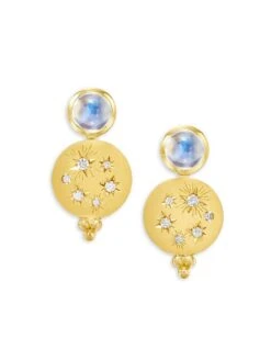 Cosmos 18K Yellow Gold, Moonstone & Diamond Drop Earrings