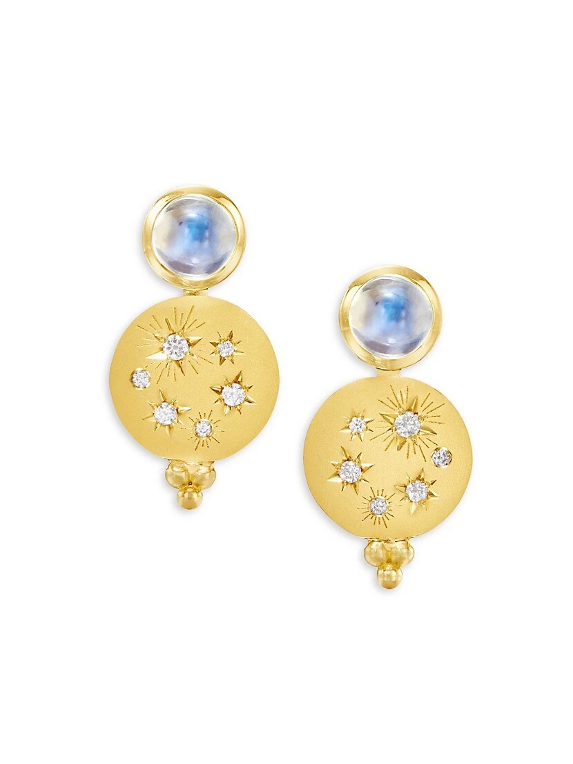 Cosmos 18K Yellow Gold, Moonstone & Diamond Drop Earrings 3 Cosmos 18K Yellow Gold, Moonstone & Diamond Drop Earrings