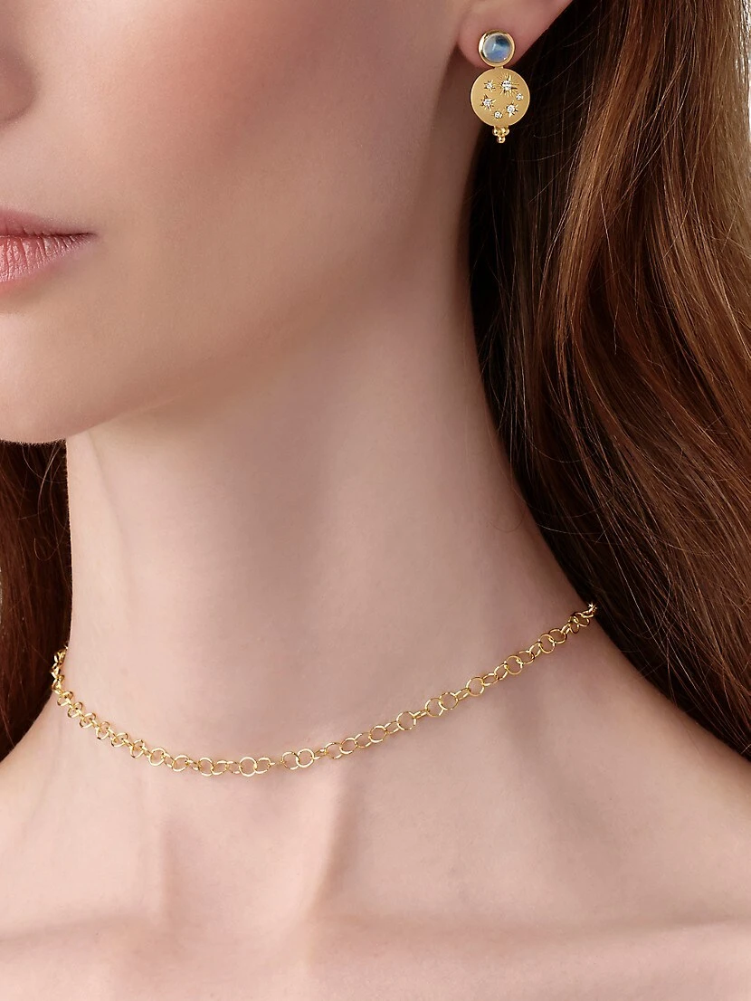 Cosmos 18K Yellow Gold, Moonstone & Diamond Drop Earrings 4 Cosmos 18K Yellow Gold, Moonstone & Diamond Drop Earrings - Image 2