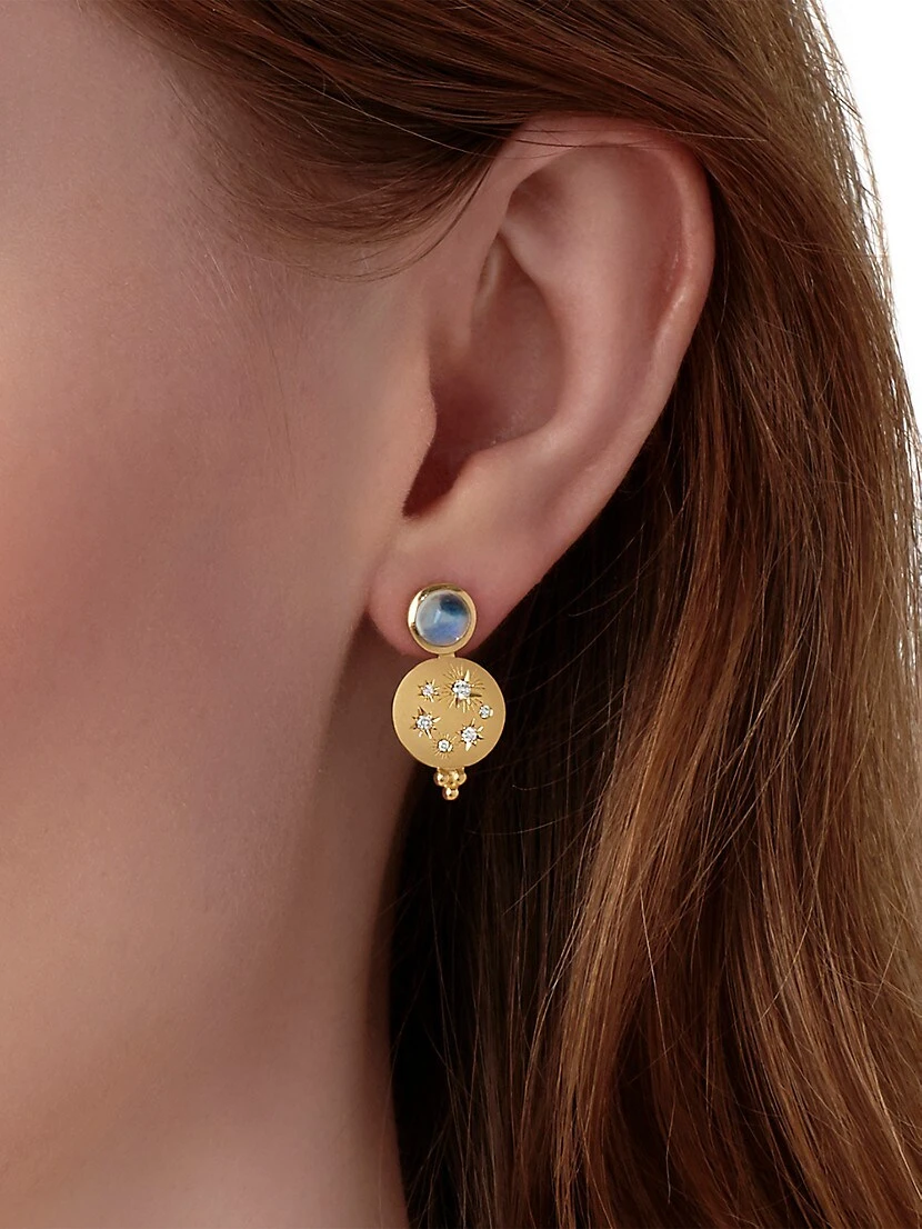 Cosmos 18K Yellow Gold, Moonstone & Diamond Drop Earrings 5 Cosmos 18K Yellow Gold, Moonstone & Diamond Drop Earrings - Image 3