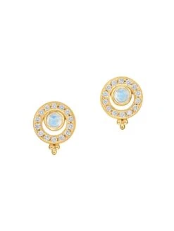 Mini Orbit 18K Yellow Gold, Moonstone & Diamond Stud Earrings