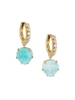 Smooth Sailing 18K Goldplated Larimar & Cubic Zirconia Teardrop Huggie Earrings