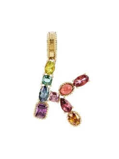 Dolce & Gabbana Rainbow Alphabet 18K Yellow Gold & Multi Gemstone Initial K Charm