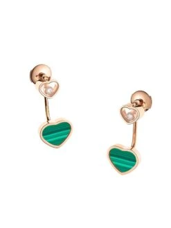 Chopard Happy Hearts 18K Rose Gold, Malachite & Diamond Ear Jackets -Fashion Jewelry & Accessories 0400014767477 A2