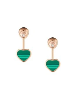 Chopard Happy Hearts 18K Rose Gold, Malachite & Diamond Ear Jackets