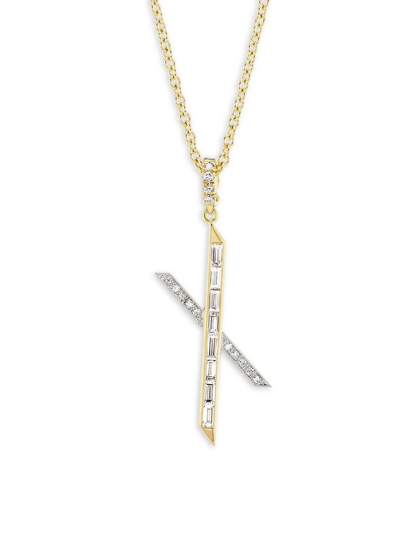 Signature 18K Yellow & White Gold Diamond X Necklace 3 Signature 18K Yellow & White Gold Diamond X Necklace