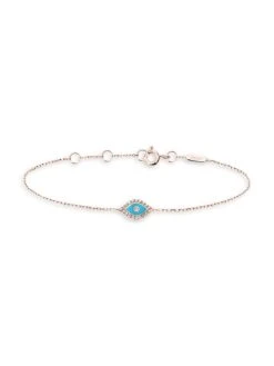 Marbella 14K Rose Gold, Diamond & Enamel Evil Eye Charm Bracelet