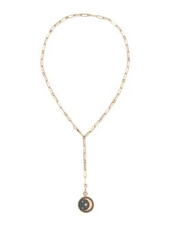 18K Yellow Gold & Diamond Moon & Star Lariat Necklace
