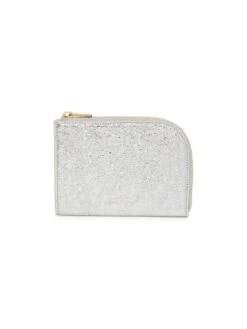 Mansur Gavriel Crackled Metallic Leather Compact Zip-Around Wallet