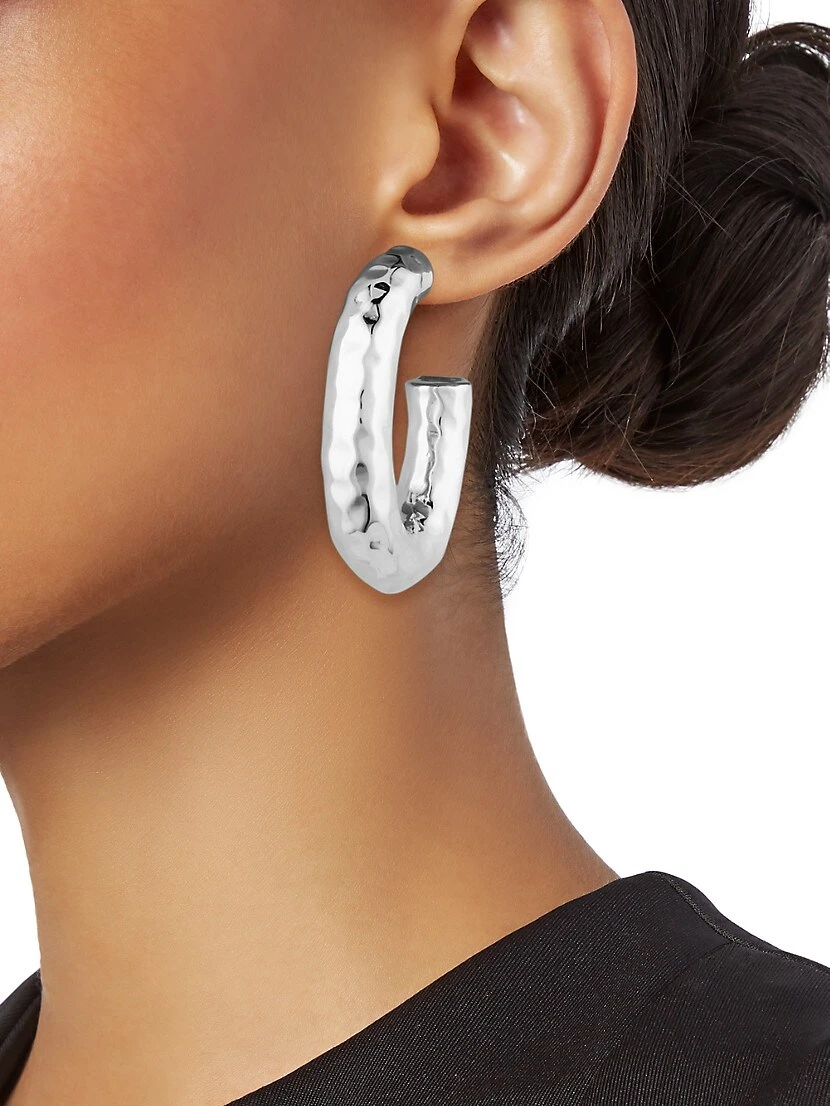 925 Classico Thick Hammered Oval Hoop Earring 4 925 Classico Thick Hammered Oval Hoop Earring - Image 2