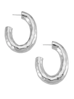 925 Classico Thick Hammered Oval Hoop Earring