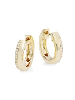14K Yellow Gold & 0.08 TCW Diamond Huggie Hoop Earrings