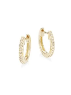 14K Yellow Gold & 0.07 TCW Diamond Huggie Hoop Earrings