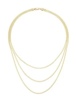 Solid 14K Gold Triple-Strand Herringbone Chain Necklace