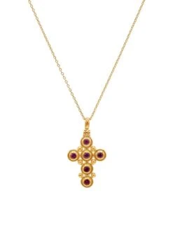 Yellow Gold & Ruby Cross Pendant Necklace