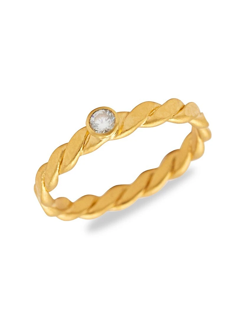 24K Yellow Gold & Diamond Twist Stacking Ring 4 24K Yellow Gold & Diamond Twist Stacking Ring - Image 2