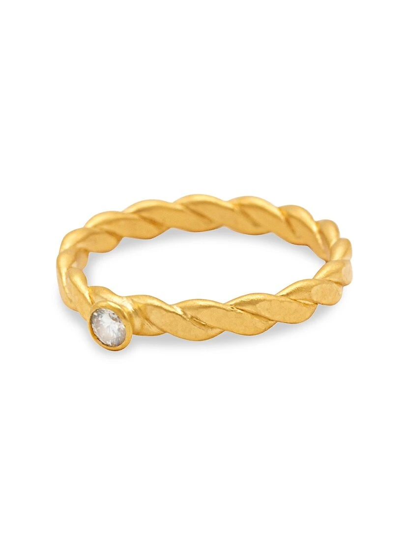 24K Yellow Gold & Diamond Twist Stacking Ring 3 24K Yellow Gold & Diamond Twist Stacking Ring