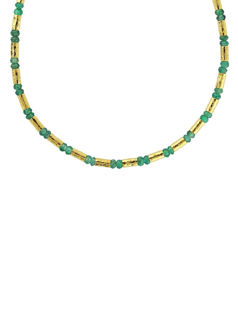 Vertigo 24K Gold, 22K Gold & Emerald Beaded Necklace 4 Vertigo 24K Gold, 22K Gold & Emerald Beaded Necklace - Image 2
