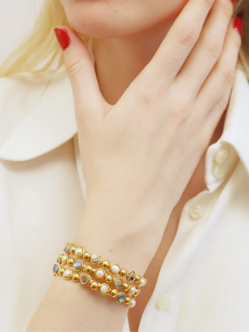 Talithia 22K Goldplated Pearl & Opal Open Cuff Bracelet 4 Talithia 22K Goldplated Pearl & Opal Open Cuff Bracelet - Image 2